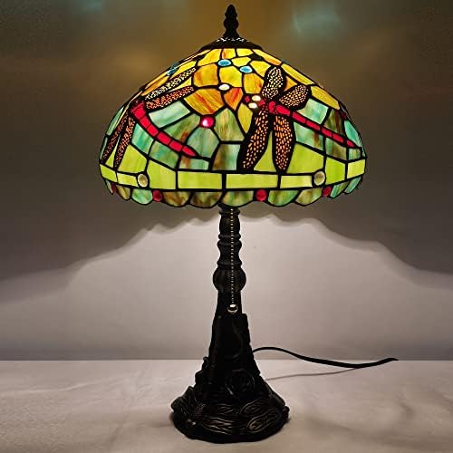 ZJART Tiffany stolna lampa 1-Svjetlo 19 inča visoko zeleno žuto vitraž u stilu Dragonfly lampa za čitanje