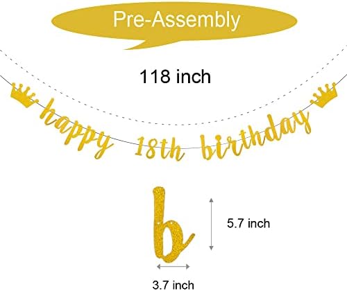 Weiandbo Gold Glitter Paper baner, pre-nagod, 18. rođendanski ukrasi za rođendanske zabave Backdrops isporuke,