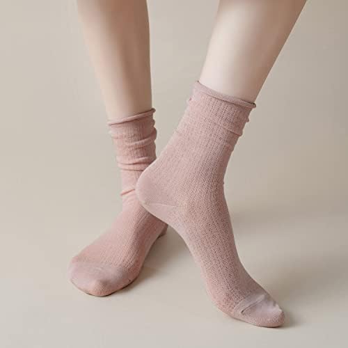 Zrylibya Žene Slatki roll TOWN Culf Manff Slouch Socks izdubljeni Crochet Solid Casual Crew Socks 4 pari