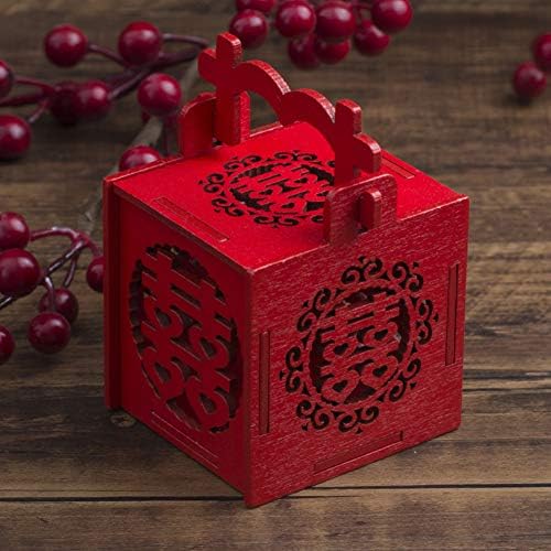 Kineski stil vjenčani bombona, 2pcs kineska dvostruka sreća šuplje izrezbareno drveno poklon kutija, tassel