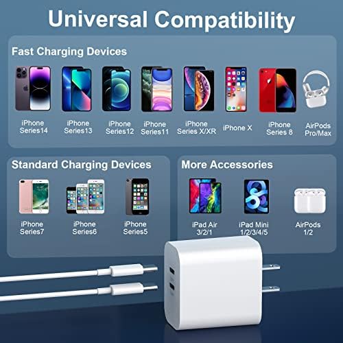 [MFi Certified] USB C iPhone 14 13 12 Super brzi blok punjača i 10ft dugačak kabl za punjenje munje za iPhone
