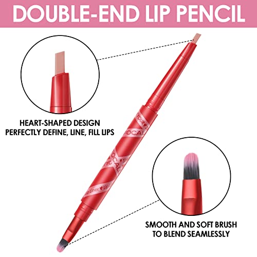 FOCALLURE nije tvoja draga olovka za usne, Duo-head olovka za usne olovka s četkom, Ultra Fine olovka za