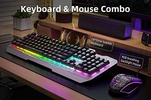 Aula žičana tastatura i miš kombinacija, RGB Dugina Tastatura sa pozadinskim osvetljenjem sa metalnim panelom,