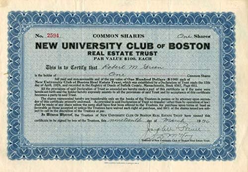 Novi univerzitetski klub u Bostonu - Stock Certificate