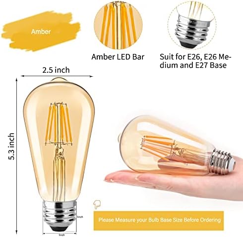 LED sijalice 60 W ekvivalentno, 6 pakovanja 6w Led Edison sijalica sa mogućnošću zatamnjivanja E26 Vintage