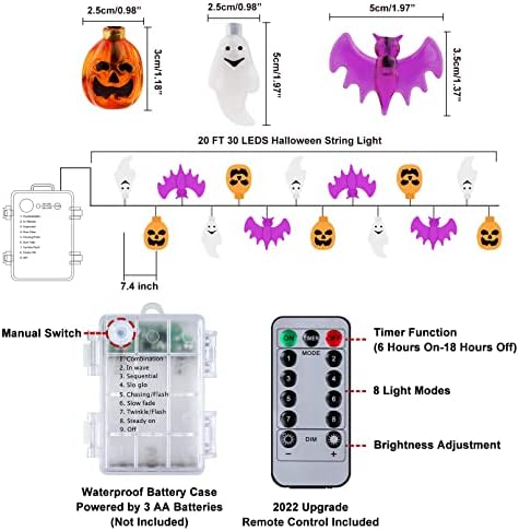 Mosoan Halloween žičana svjetla na baterije 20 stopa 30 LED 3D Ghost svjetla od bundeve sa tajmerom - 8