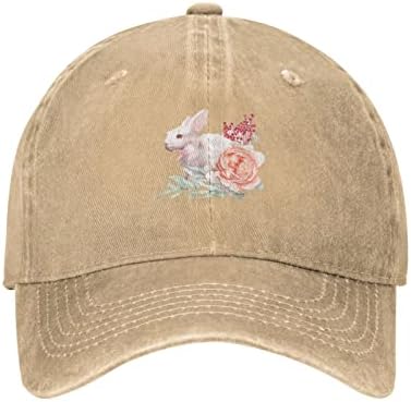 Sreća Spring Flower Bunny Rabbit Art Cowboy Bejzbol Tata šešir Vintage Wash Unisex teretana Podesiva UPF