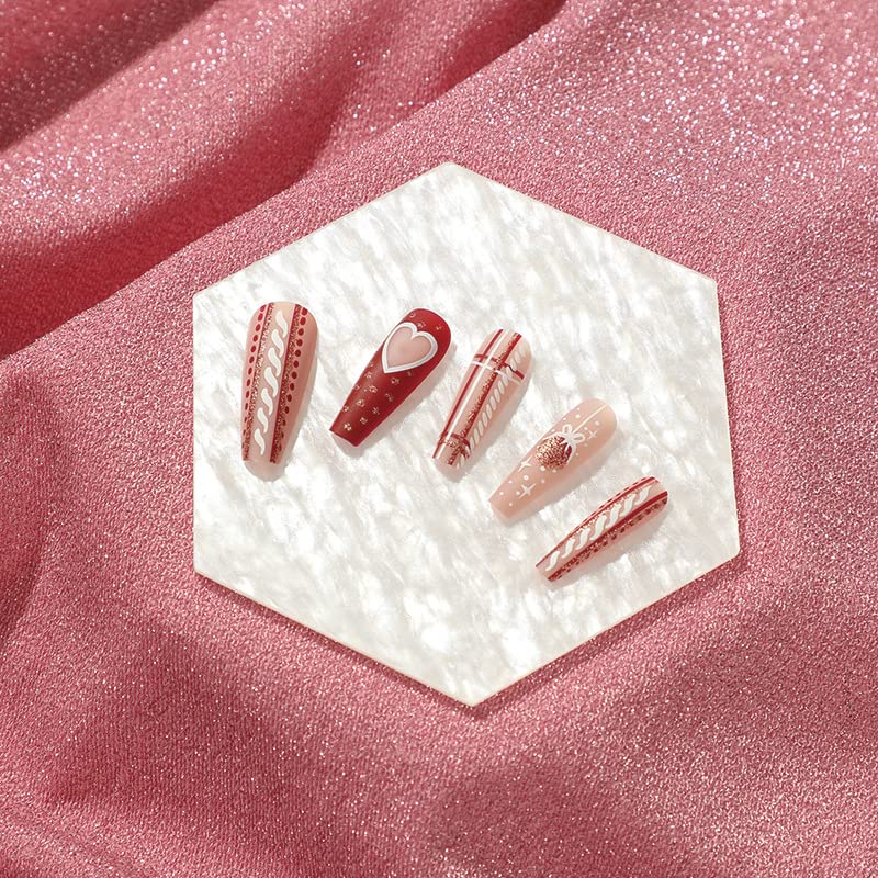 24kom Valentinovo lažni nokti Pink Red Coffin Press na noktima dugo full Cover umjetni nokti Square akril