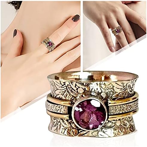 Set srebrnog prstena Podesivi boemski nakit prsten za medinaciju prstena za medinaciju ametist uzorak prsten