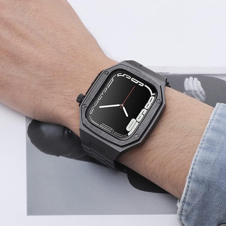 CNHKAU Komplet za modifikaciju od gume i nehrđajućeg čelika za Apple Watch Case & Band 7 45mm 41mm 4 5 6