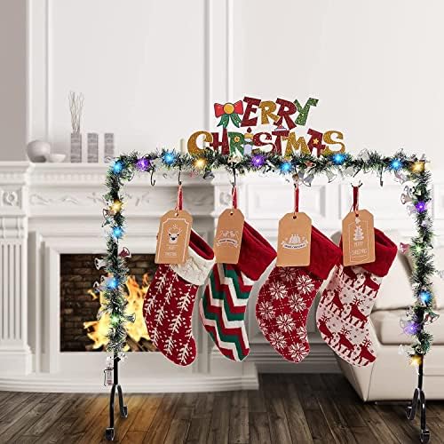 Držite držač božićne čarape za božić za pod sa 6 vješalica Siva sretan božićni stojeći stalak za stajanje