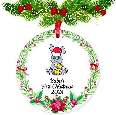 Bebin prvi Božićni Ornament 2021 slatki zečji keramički Ornament moj prvi Božićni Ornament 2021 ukras za