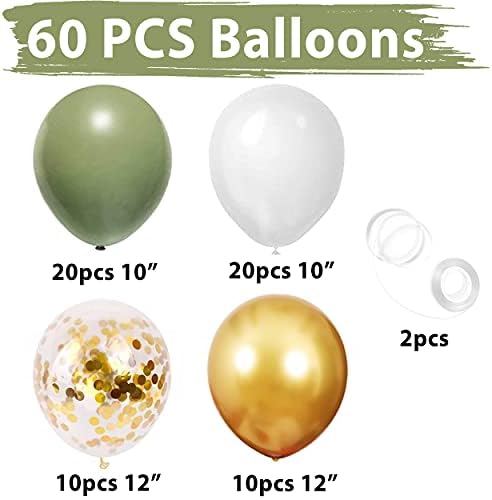 60 kom bijeli žalfija zeleni baloni lateks baloni sa vještačkim eukaliptusom ostavlja konfete Baloni za