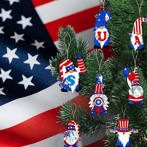 Kioomi 30pcs Patriotski GNOME drveni ukrasi viseći ukras, američki crveni bijeli i plavi privjesci za drvo sa konopom za zabavu Favorit božićno stablo Hanger Home Win zidni materijal za uređenje