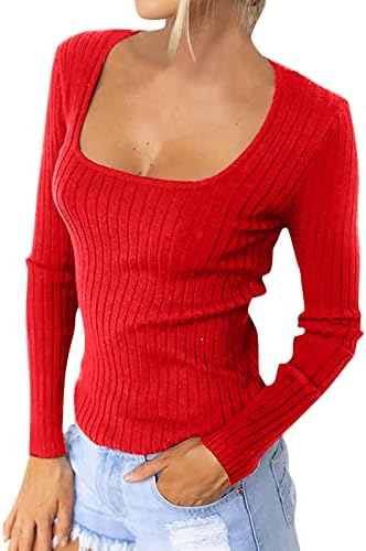 Znne Womens kvadratna košulja, pulover pulover pulone boje dugih rukava slim fit duge casual bluza