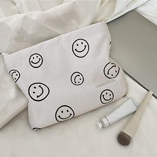 Smiley Face Makeup Bag, estetska Preppy torba za šminkanje, Corduroy kozmetička torba za torbicu, Slatka