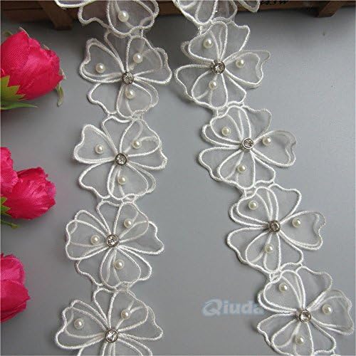 1 metal biserna dijamantna mreža 3D čipka za cvijeće rub obloga 5,5 cm širina bijeli ukrasi tkanini izvezeni