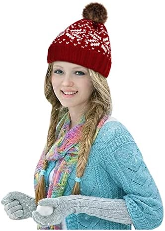 Zimske kape za žene pletene beanie snježne pahuljice božićne nejasne pom šešire Faux tople vunene bejzbol