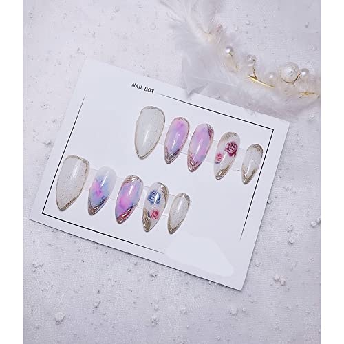 Set umjetnih Stiletto umjetnih noktiju za višekratnu upotrebu 10kom dizajn ružičastog uzorka na bijeloj