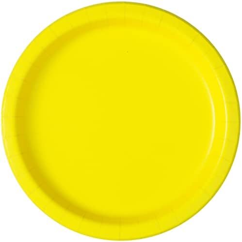 Neonski Žuti okrugli tanjiri za večeru - 9 pakujem od 8