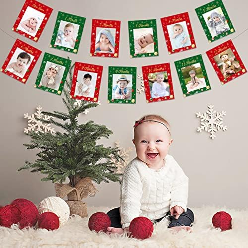 BOŽIĆNI BRANDING Photo Banner, novorođenče na 12 mjeseci Baner za Božić 1. rođendanske zabave, crvena i