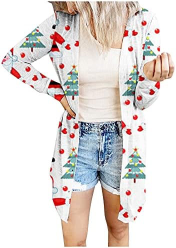 Božićni karton za žene, casual dugih rukava otvorena prednja tunika modne lagane kardiganke za odmor