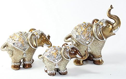 Set od 3 zlatna mesing feng shui elegantni indijski slon porodični statue trunk bogatstva Lucky Figurin