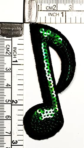 Kleenplus 3kom. Muzički zapis simbol muzičke Note željezo na zakrpama šljokice zelena osma nota vezeni motiv