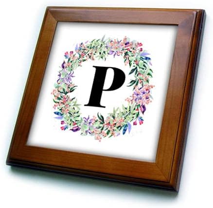 3drose Mahwish-Monogram-slika cvjetnog kruga Monogram P-Framed Tiles