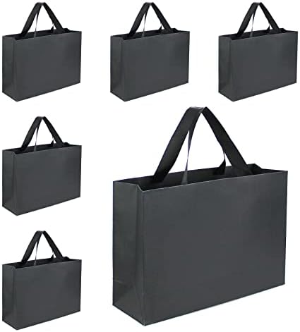 Xloey Crne poklon torbe sa ručkama, 6 kom Velike Crne poklon torbe, Crne Kraft Papirne torbe za kupovinu