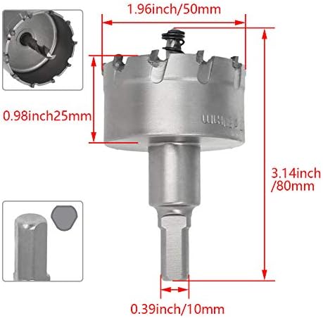 Bettomshin 50mm karbidni rezač rupa, TCT testere za 2mm metalni lim od nerđajućeg čelika
