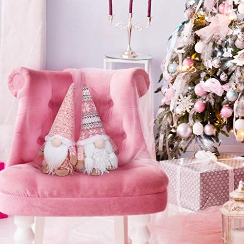 D-FANTIX ružičasti božićni gnomi, 2pack ručno rađeni švedski Tomte Gnome sa LED rasvjetom nos Crochet Hat