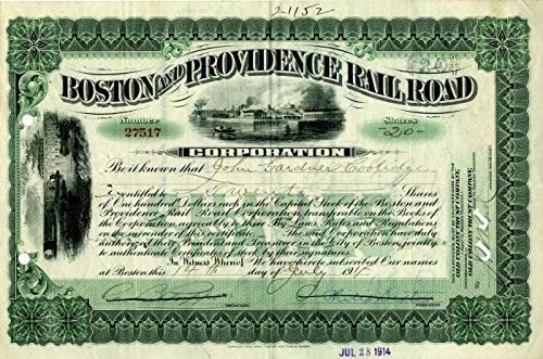 Boston i Providence Rail Road Corporation izdati Johnu Gardneru Coolidgeu - certifikat o dionicama