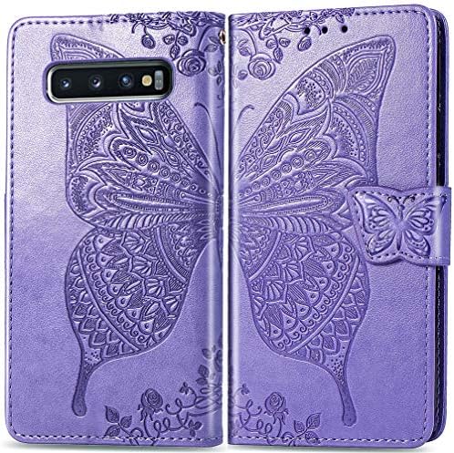 Meupzzk Samsung Galaxy S10 Plus torbica za novčanik, reljefni leptir cvijet Premium PU Koža [Folio Flip]