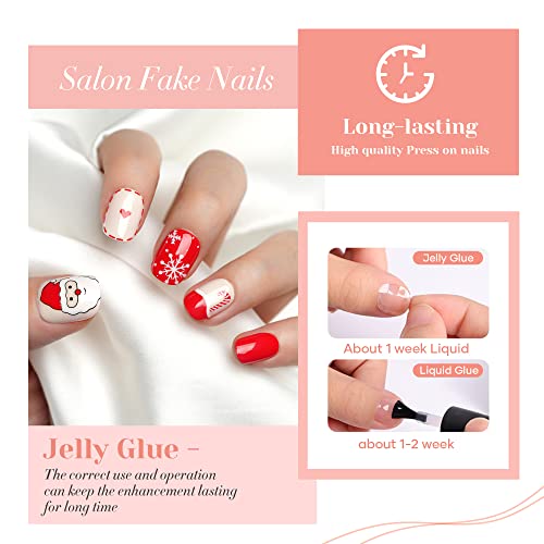 Jofay Fashion Press na noktima kratki, 24kom Božićni akrilni kvadratni lažni nokti Dizajn punog poklopca,