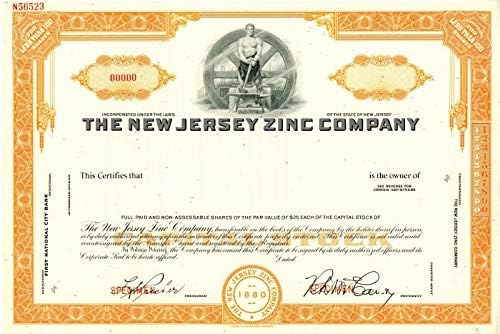 New Jersey Zinc Co. - Certifikat Zaliha