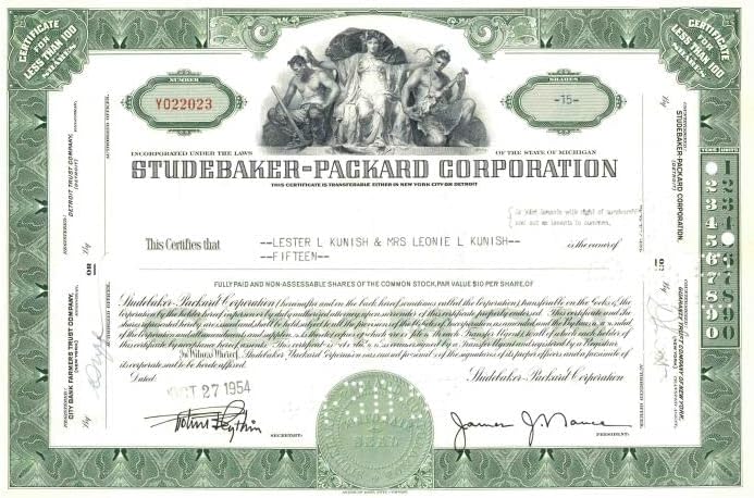 Studebaker-Packard Corporation-Certifikat O Automobilskoj Berzi