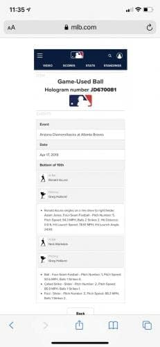 Ronald Acuna Jr. Atlanta Braves Igra Polovna bejzbol potpisana MLB Auth Single - MLB autogradna igra Rabljeni