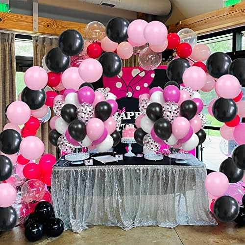 Baloni crna i ružičasta, pakovanje 60 vrućih ružičastih bijelih balona i konfeta balona, ​​ružičastog balona