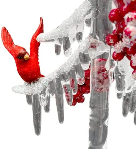 Božićni ukras za imicu sa kardinalima, osvijetlite kućni dekor za odmor s bijelim sjajem i pticama, 13 inča
