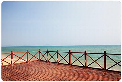 Lunarable Coastal pet Mat za hranu i vodu, tropska tema za odmor balkon na plaži Sandy Sea Shore, pravougaona