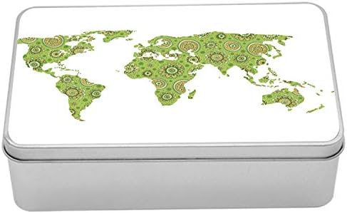 AMBESONNE Floral Mapa Metalna kutija, Mandala nadahnuta runda na inspiraciji zelene boje, višenamjenska