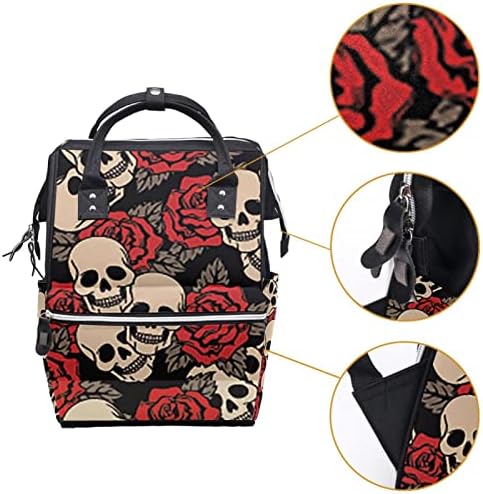 Guerotkr putni ruksak, vrećice za pelene, ruksačka torba za pelene, lubanja crvena ruža cvijet bešavni uzorak