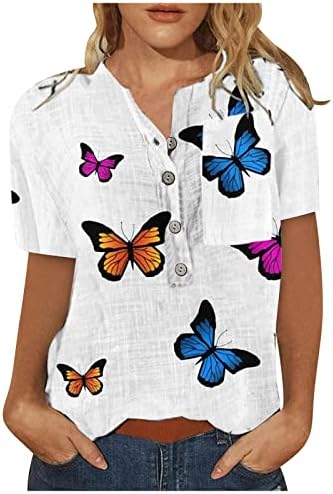Dugme za pamuk kratkih rukava dolje do ležerne bluze majica za ženske buttersfell apstraktna grafička bluza