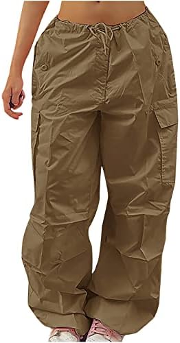 Pantalone za žene, baggy crtež elastični maha struka ruched teretni hlače višestruki džepovi jogger y2k