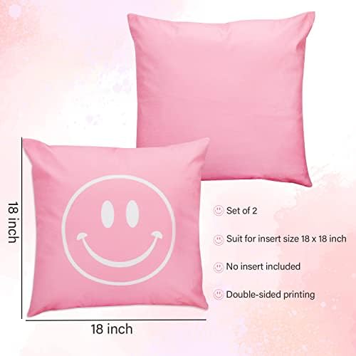 Jastuci ružičastih baca pokriva slatka smajli na listu od lica 18x18 set od 2 za prepepy room Decor krevet,