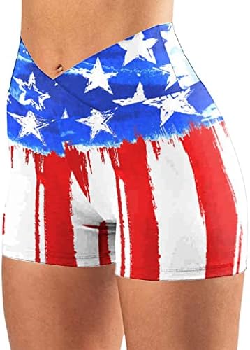 4. jula ženske joge kratke hlače prelaze visoke strukske kratke hlače za zastavu Ljetni trening biciklističar trčanje patriotskih kratkih hlača