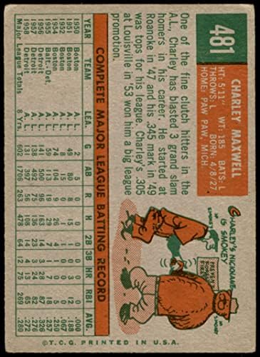 1959 TOPPS 481 Charley Maxwell Detroit TIGERS DEAN's Cards 2 - Dobri tigrovi