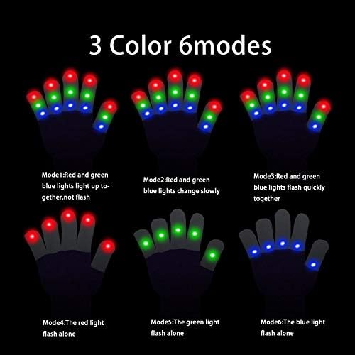 WEICHUANGXIN LED rukavice, Osvijetlite rukavice finger Lights 3 boje 6 modovi trepćuće LED rukavice šarene