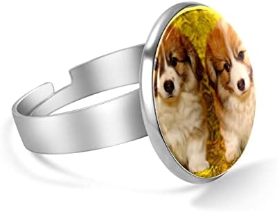 Štenci Welsh Corgi pas za kućne ljubimce dva podesiva prstena za žene djevojke, otvoreni prst prsten od